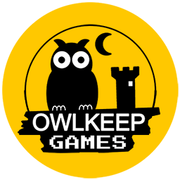 Owlkeep Games logo – an owl beside a tower under a crescent moon